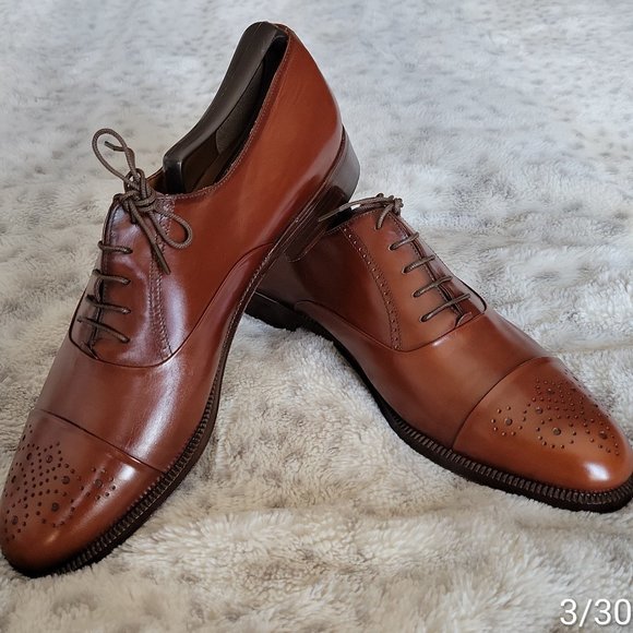 SALVATORE FERRAGAMO DRESS BROGUE COGNAC OXFORD - Picture 4 of 12